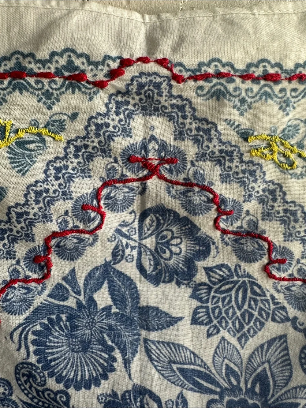 Boho Bandana Scarf Embroidered Floral Joie Cottagecore Folk 21x21